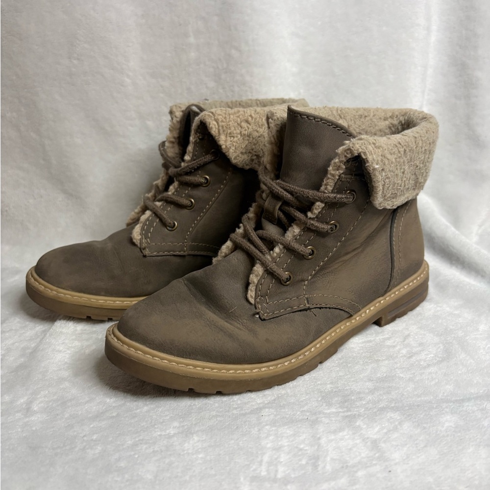 Sonoma Taupe Combat Boots with Fleece Collar